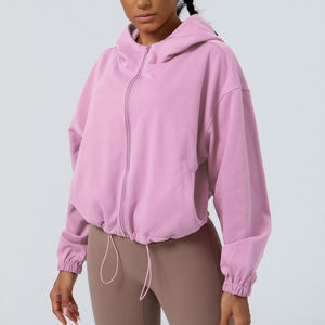 Femmes polyester sport de plein air haut court sweat à capuche course entraînement blanc décontracté zip-up haut court court sweat à capuche streetwear - Product Image 5