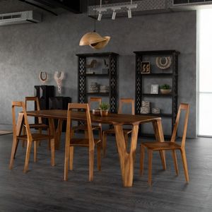 Juego de Mesa de Comedor Casaka de Madera de Teca Sólida de 6 Piezas, Ajustable, de Alta Calidad, Diseño Moderno, para Hogar, Hotel, Villa, Uso Interior/Exterior - Product Image 6