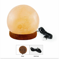 Lampe en cristal de sel de l'Himalaya ronde de qualité supérieure, purificateur d'air, lumière avec base en bois, idéale pour la chambre à coucher, le salon et le spa