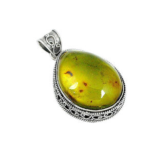 Colgante de plata de ley 2022 hecho a mano, ámbar verde, precio más bajo, 925 - Product Image 1