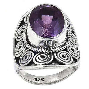 Bohemian Cocktail <b>Ring</b> With Oval <b>Amethyst</b> Stone Antique <b>Silver</b> Plated Alloy Unisex Jewelry Gift For Daily Wear - Product Image 3
