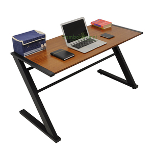 Escritorio Rectangular Simple de Bambú SB005b con Tres Niveles, Patas en Forma de Z, Acabado Marrón Rojizo, Madera Sólida, 120cm X 60cm X 75cm - Product Image 1