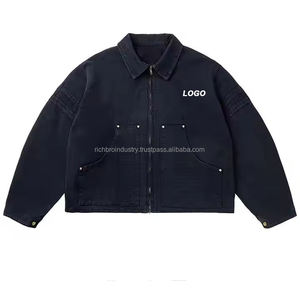 Chaqueta de Trabajo para Hombre con Logotipo Personalizado, Chaqueta de Invierno con un Solo Botón, 100% Algodón Denim, Impermeable, Transpirable, Estilo Vintage, Corte Cuadrado - Product Image 3