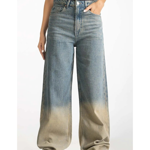 2024 nouveau Style de haute qualité femmes jambe large jean coton Stretch coupe ajustée pantalon évasé taille haute plat OEM bas jean - Product Image 1