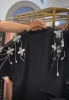 Magnifique robe de soirée de luxe pour femme en satin, brodée devant et derrière, longueur ras du sol, style burqa abaya musulmane