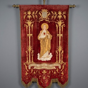 Vejiga de la Iglesia Bordada con el Sagrado Corazón de Jesús, de Terciopelo Rojo, Estilo Clásico Litúrgico, Tapiz Decorativo - Product Image 1