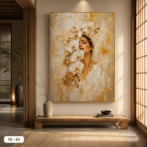 Nouvelle conception, peinture sur soie femme et fleur, modèle F6-E4, art mural de luxe, décoration moderne pour la maison, vente en gros d'usine, fabriqué au Vietnam - Product Image 4