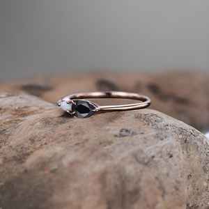 Vintage Black <b>Onyx</b> Opal Engagement Ring Art Deco Moissanite Wedding Band Pear Cut 3 Stone Unique Bridal Ring - Product Image 2