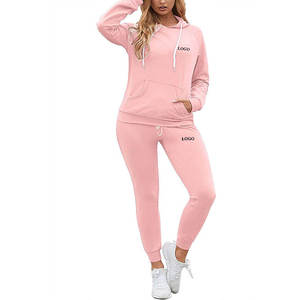 Trajes de lana de 2 piezas de invierno personalizados para mujer, Jersey corto con capucha estampado, sudadera, pantalones de chándal, chándales - Product Image 1