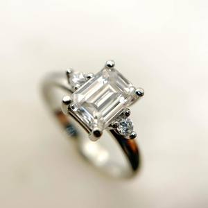 6x8mm Emerald Cut Diamond Engagement Ring | Side <b>Stones</b> | 18K Gold Plated Sterling Silver Minimalist Women's Bridal Wedding Fine - Product Image 5