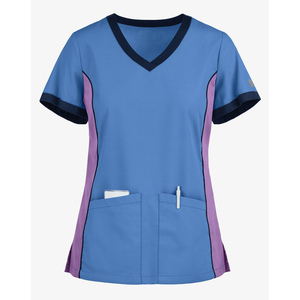 Conjuntos de uniforme médico para mujer de tela transpirable con logotipo impreso personalizado, Top con cuello en V, conjunto de laboratorio de clínica de Hospital, venta al por mayor - Product Image 6