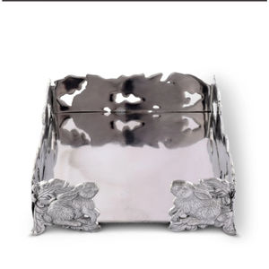 Porte-serviettes en aluminium argenté antique avec bord floral Organisateur de table en métal carré pour la maison et le dîner - Product Image 2