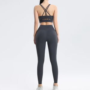 Taille haute Compression Yoga pantalon et soutien-gorge de sport ensemble pour les femmes entraînement Gym porter sans couture Fitness Leggings ensemble Activewear costume - Product Image 2