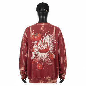 Premium Cotton Fleece Oversized Sweatshirt Distressed Washed <b>Red</b> Tone With Front Graphic Print Custom Logo Basics Sweatshirts - Product Image 3