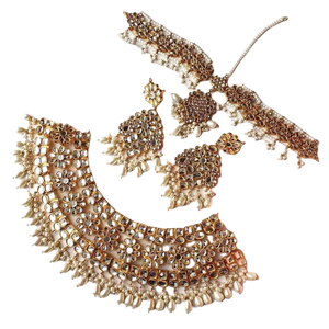 Bijoux de mariée indiens Kundan, finition antique, directement de l'usine, travail de pierres lourdes, détails élégants, acier inoxydable plaqué argent - Product Image 4