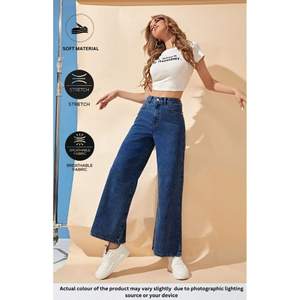 OSCA Vintage Funky Eco-Friendly Plating Cotton Wide Leg Stone Blue Denim <b>Jeans</b> <b>Women</b> High Rise Waist Loose Fit Street Style Size - Product Image 3