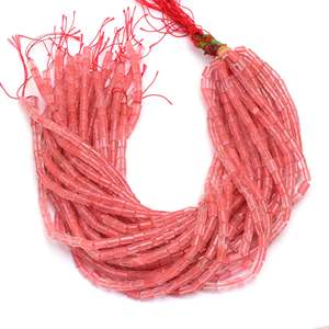 ลูกปัดควอตซ์เชอร์รี่ทรงหลอด Kamal Gems ขนาด 15 นิ้ว วัสดุปะการังแบบหลวม - Product Image 1
