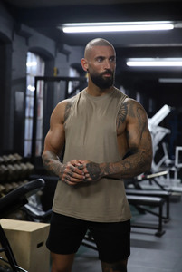 เสื้อกล้ามสำหรับผู้ชายใส่ออกกำลังกายในยิมเสื้อฝึกออกกำลังทำจากผ้าฝ้าย100% ขนาดใหญ่พิเศษโลโก้ออกแบบได้ตามต้องการ - Product Image 4