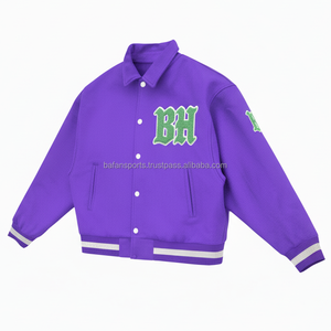 Chaqueta universitaria de lana GSM 450 de alta calidad, Color púrpura, Parche de chenilla bordado personalizado, diseño de logotipo, chaquetas universitarias para mujer - Product Image 4