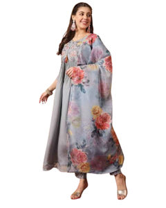 Designer indien pakistanais 3 pièces pantalon Kurti évasé pour femmes ensemble Dupatta costume de fête prêt à l'emploi pour les festivals ethniques Salwar Kameez - Product Image 1