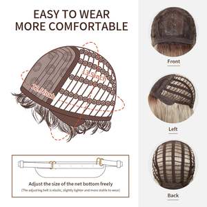 Erica-DWY 22-Inch Glueless Synthetic <b>Wig</b> for Women Machine Made Mid-Length Straight Bleach Blonde <b>Brown</b> Ends Transparent Lace - Product Image 6