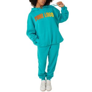 Nouveau survêtement surdimensionné deux pièces avec logo personnalisé élégant pour les femmes en gros manches longues femmes survêtement bleu clair - Product Image 1