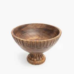 Plat de service en bois naturel en forme de bateau avec poignées, coupe marquise ovale incurvée, bol à fruits en bois de manguier, présentation de vaisselle unique - Product Image 2
