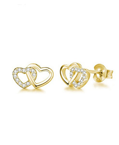 0.20TCW Natural Round Diamond Double Heart <b>Stud</b> <b>Earrings</b> | 10K Yellow Gold & Sterling Silver Plated <b>Fine</b> Jewelry for Women - Product Image 6