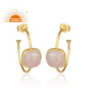 Vente chaude en argent Sterling plaqué or 18 carats naturel Quartz Rose pierres précieuses boucle d'oreille bijoux personnalisés pour les femmes cadeau pour elle - Product Image 1