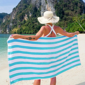 Serviette de plage de golf en coton de haute qualité surdimensionnée avec de larges rayures, vente en gros de Karur - Product Image 1