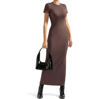 Robe longue moulante à col rond pour femme, coupe crayon, respirante, infroissable, idéale pour le bureau, les dîners, les réceptions et les cérémonies estivales
