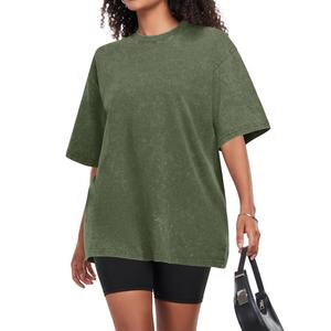 Camiseta de Manga Corta para Mujer, 100% Algodón, Estilo Vintage, Lavado Ácido, Cuello Redondo, Informal y Cómoda para el Verano - Product Image 5