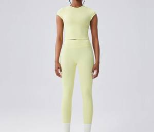 Ensemble de yoga pour femmes solide, respirant, à séchage rapide, 2 pièces, taille haute, en spandex/nylon, vêtements de sport - Product Image 2