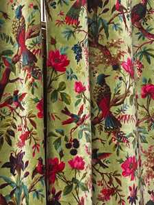Handmade Olive Bird <b>Print</b> Cotton Velvet Curtains Luxury Custom Drape Cotton Velvet Vintage Style Cotton Luxury - Product Image 5