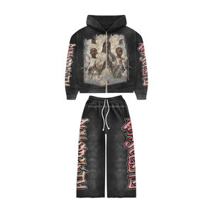 Nouvel ensemble de survêtement décontracté deux pièces pour homme 2025 avec capuche et cordon de serrage, respirant, broderie chenille, couleur unie - Product Image 2