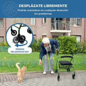 Marchette pliante Prado Mobiclinic verte avec siège et dossier Panier en aluminium Fournitures de thérapie de rééducation pour personnes âgées - Product Image 6