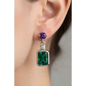 New arrival 925 Sterling Silver <b>Stud</b> Earrings in Purple and <b>Emerald</b> Colors From Turkey - Product Image 3