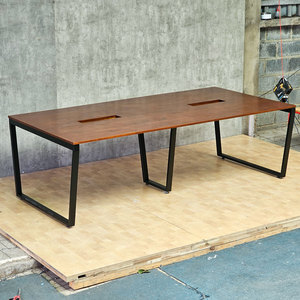 Concept 240x120 Trapeze Assembly Meeting <b>Table</b> HBTC012 Modern Minimalist Design Solid Wood and Metal for <b>Office</b> or Hotel Use - Product Image 2