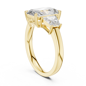 Anillo de Compromiso de Diamante de Corte Radiante de Lujo, Chapado en Oro de 14k, Tres Piedras, Trapecio Lateral, Joyería de Boda para Mujer - Product Image 3