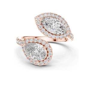Bague halo en diamant de laboratoire en forme de poire de 2,63 carats pour femmes, clarté VVS-VS EF, or 18 carats, 14 carats, 10 carats et argent 925, rose, jaune - Product Image 1