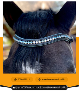 Bride à mors anatomique personnalisée en cuir roulé noir avec rembourrage bleu pour produits de dressage de chevaux - Product Image 6