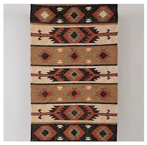 Alfombra Dhurrie de algodón tejida a mano | Alfombra de tejido plano de estilo indio Kilim para vivir al aire libre | Lavable para mascotas antideslizante | - Product Image 3