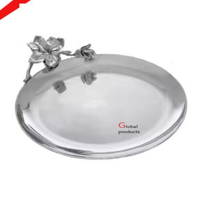 Plateau de service en acier inoxydable en métal au design imprimé fini argent au look royal pour restaurant et hôtel - Product Image 5