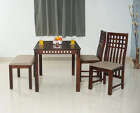 Table à manger moderne en bois massif, 2 chaises rembourrées, 1 banc rembourré, finition naturelle, pliable, Madera Finekraft DT-002, salon