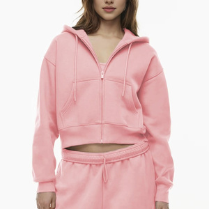 Sweat-shirt à capuche court en maille respirant et écologique, style sportif décontracté, épaules tombantes, pour femmes - Product Image 1