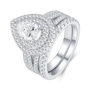 Anillo de Compromiso de Lujo con Doble Halo de Moissanita en Forma de Lágrima, Chapado en Plata S925, Certificado IGI, Precio de Fábrica, Joyería Nupcial - Product Image 4