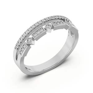 Banda de boda a juego de dos filas de diamantes de corte redondo para mujer - Product Image 2