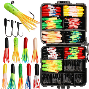 Lot de 120 leurres souples pour la pêche, haute qualité, leurres tubulaires, hameçons jig head, kit de leurres pour crappie, truite, brochet, poisson-chat, eau douce - Product Image 1