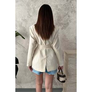 Veste en lin rayée blanc cassé - Ecru - Product Image 5