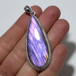 Colgante de joyería con colgante liso de labradorita de fuego púrpura Natural de Plata de Ley 925 - Product Image 3